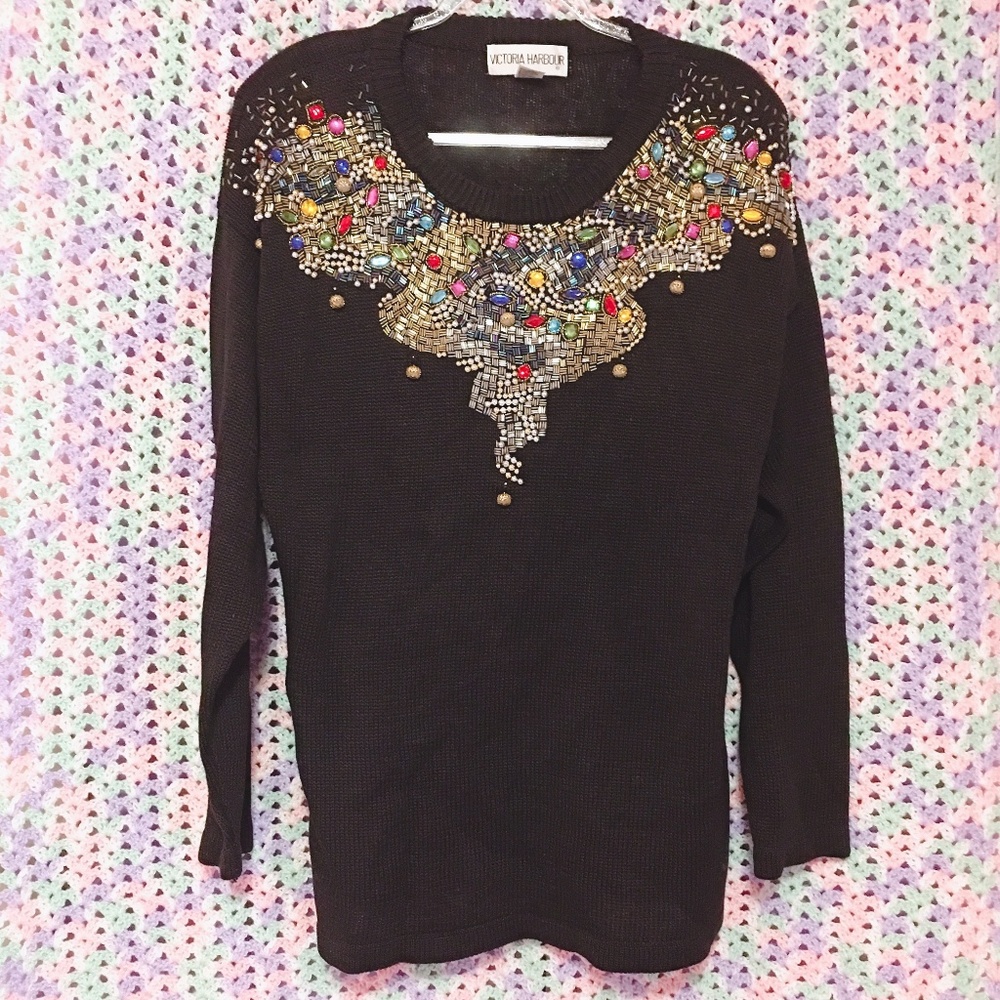 Vintage 80s Victoria Harbour Beaded Gem Sweater